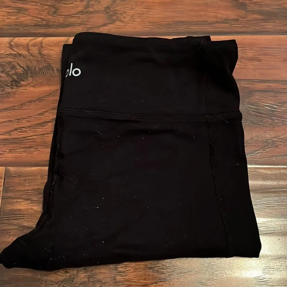 Alo Black High Waisted Motto Ribbed Mesh Athletic Leggings